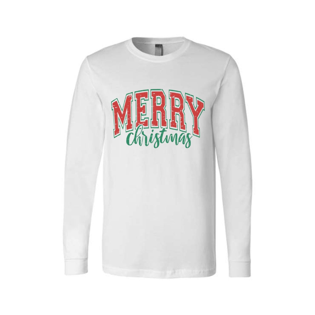 Minimalist Holiday Long Sleeves-Vintage “Merry Christmas” Holiday Apparel – Festive Retro-Inspired Christmas Design