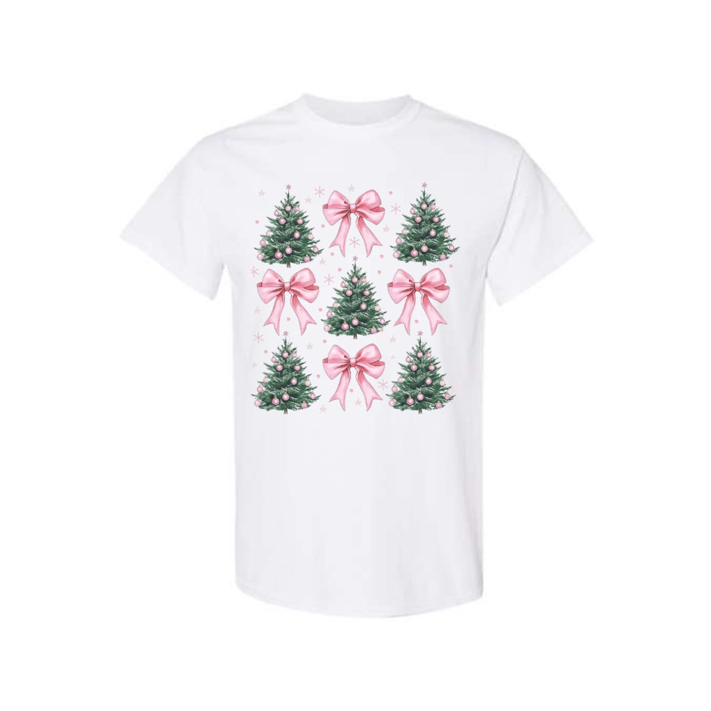 Holiday Shirt -Pink Bow Christmas Trees Graphic