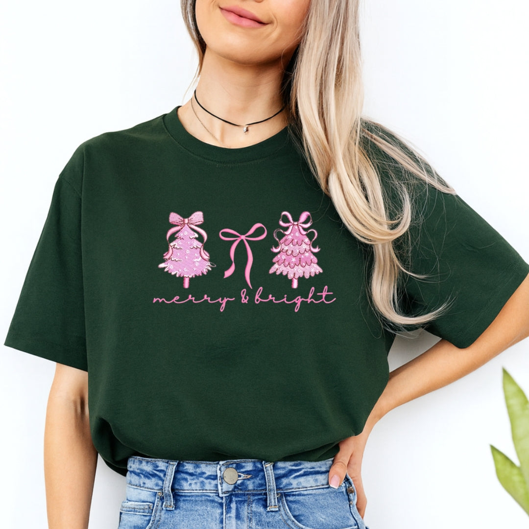 Holiday Shirt - Merry & Bright Pink Christmas Graphic