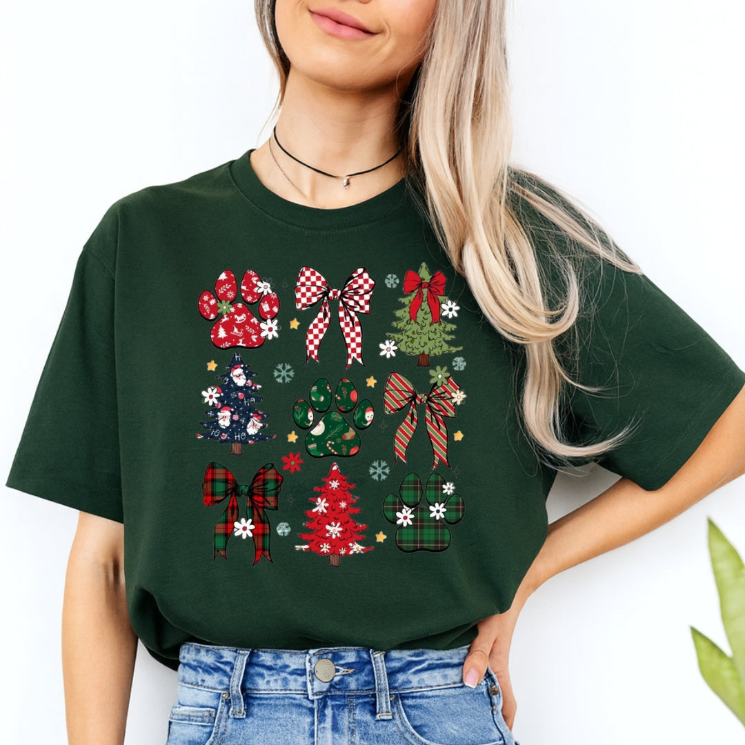 Christmas Tee for Pet Parents : Festive Paw Prints and Christmas Trees