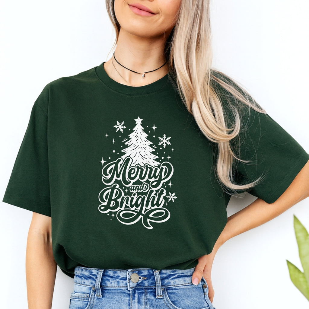 Minimalist Holiday Shirt - Merry and Bright” Christmas Tree Design
