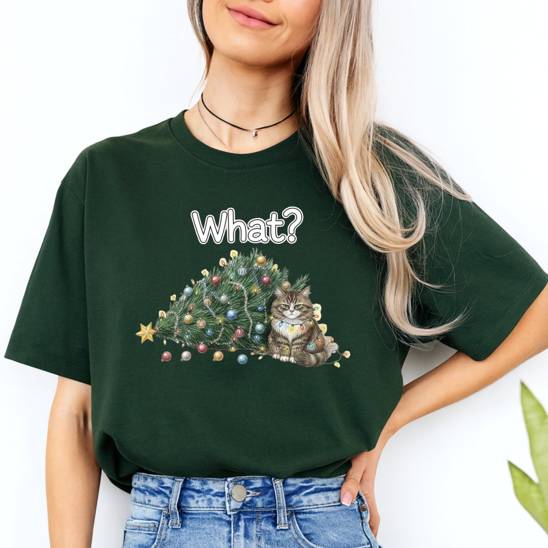 Christmas Tee for Pet Parents : “What?” Holiday Cat Lover Gift