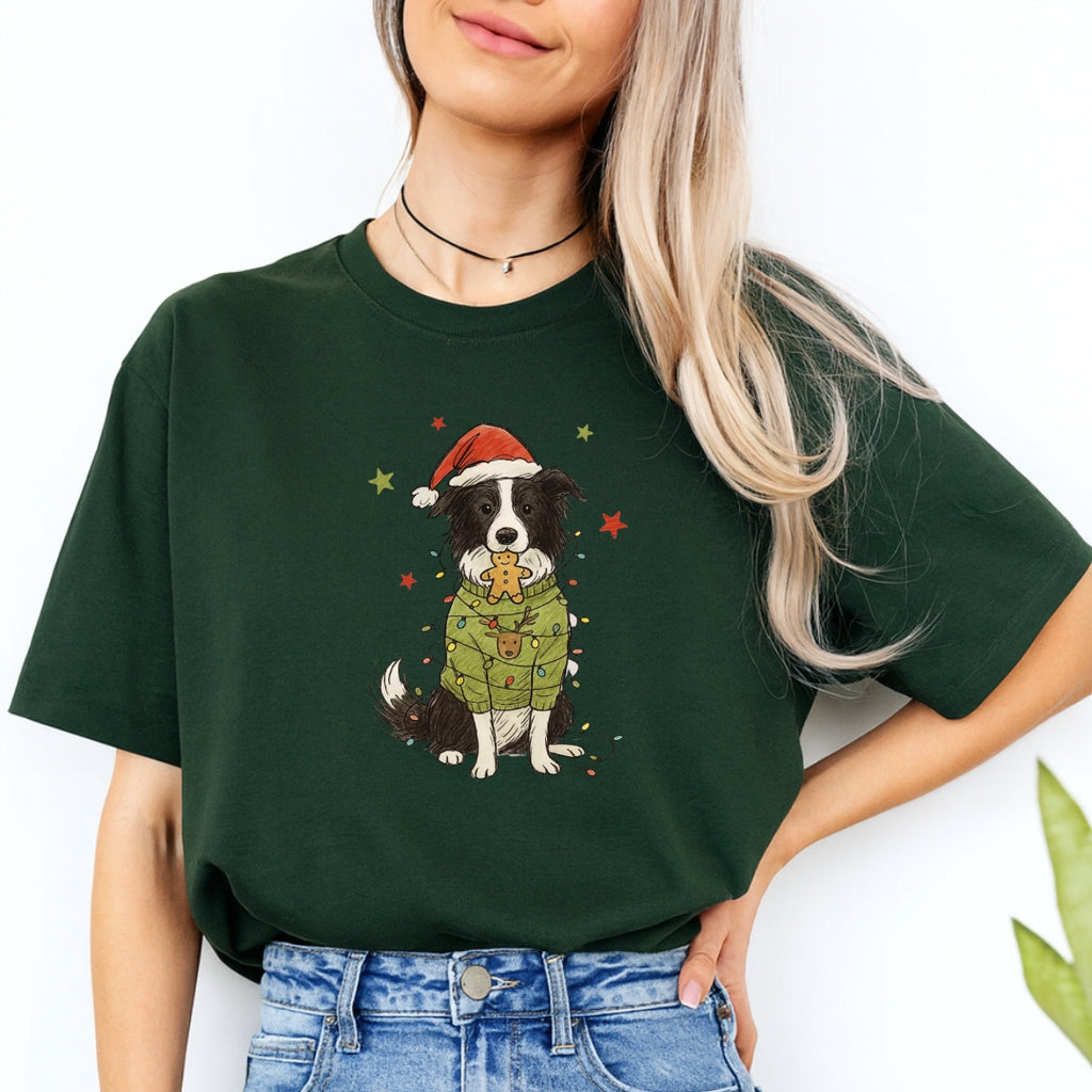 Merry & Furry Tees: Border Collie Christmas Lights Design – Cute Holiday Dog Lover Gift