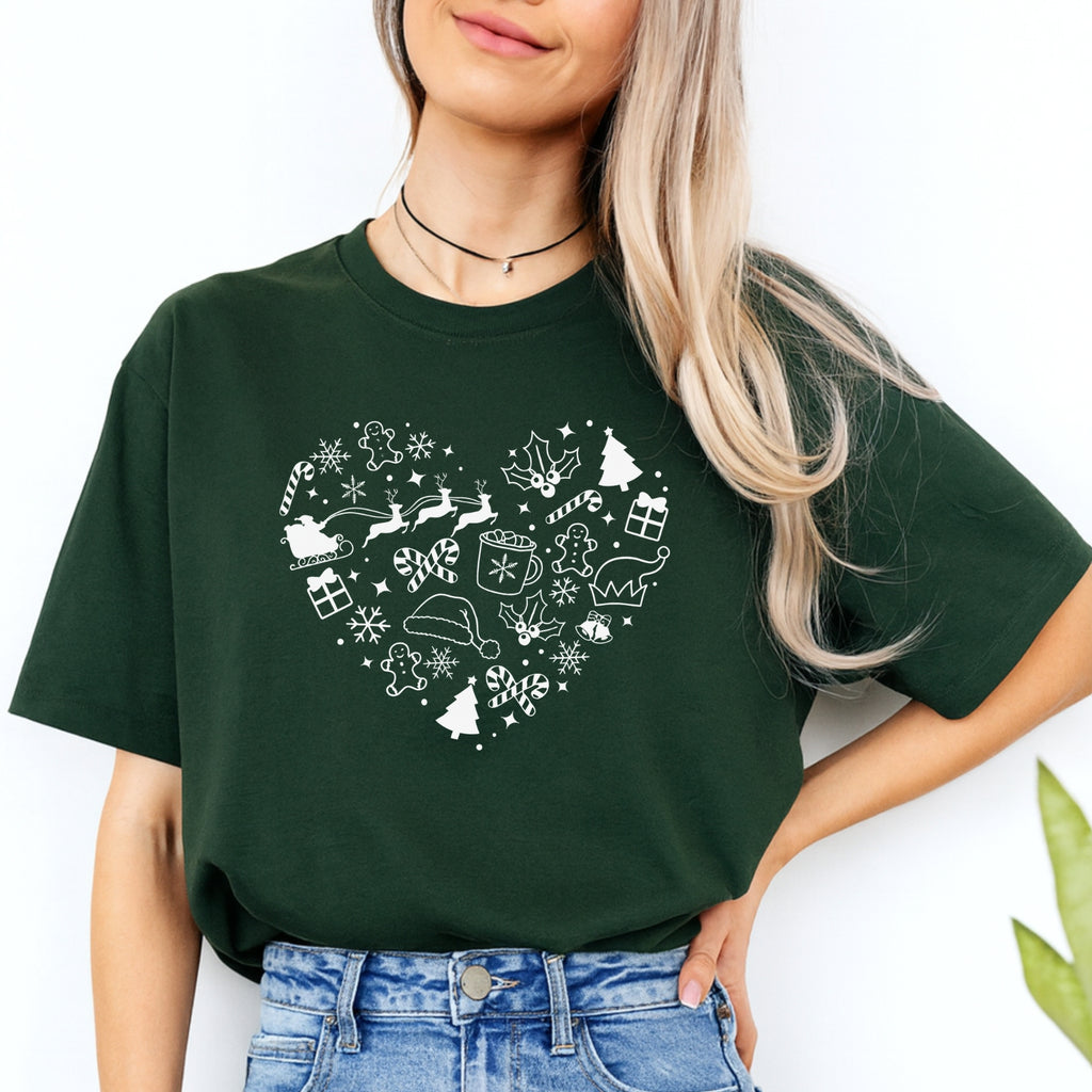 Minimalist Holiday Shirt - Festive Heart Christmas Icons