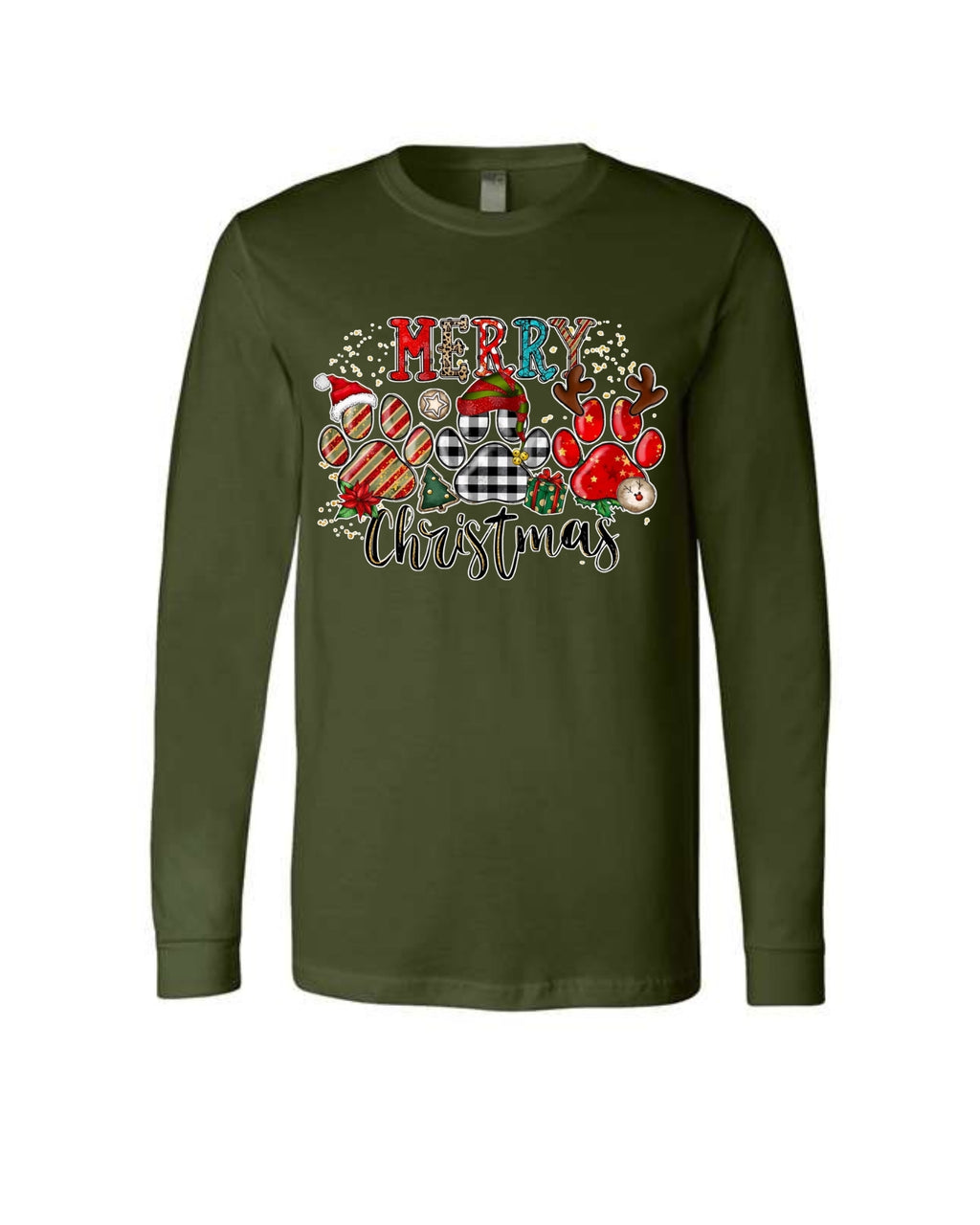 Merry Christmas Paw Print Buffalo Plaid Holiday Apparel – Cute Festive Dog Lover Design