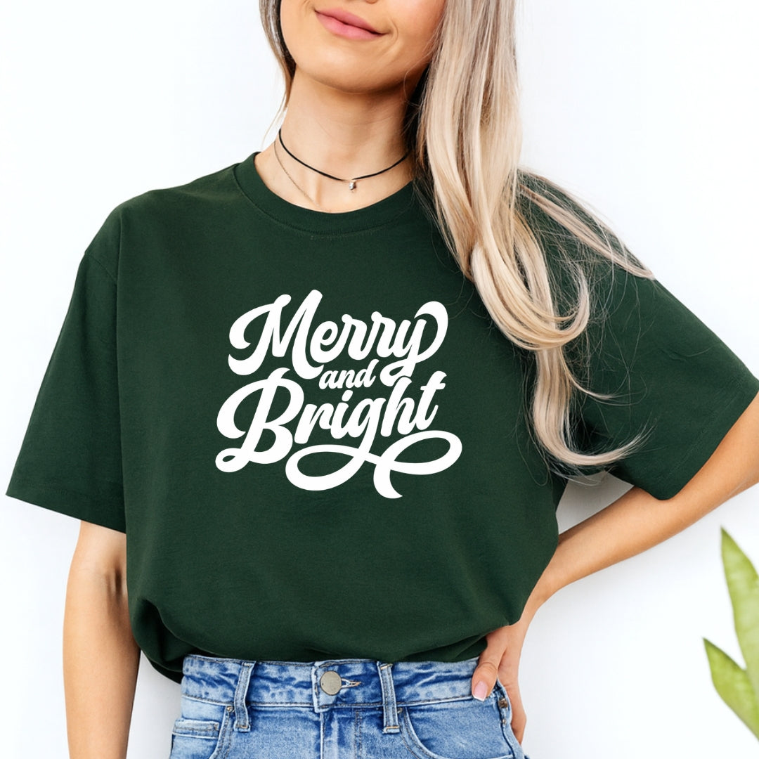 Minimalist Holiday Shirt - Merry and Bright Holiday Graphic