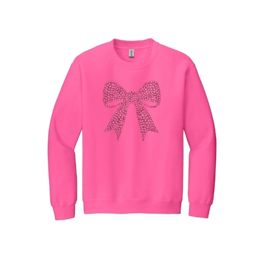 Pink Rhinestone Bow Crewneck
