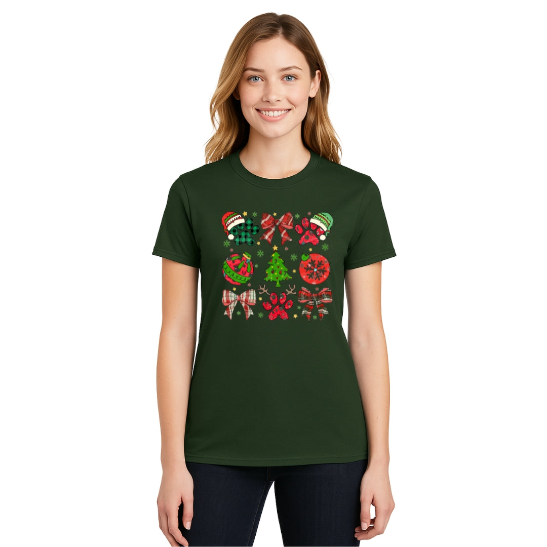 Christmas Tee for Pet Parents : Paw Print Christmas Apparel – Festive Dog Lover Holiday Gift