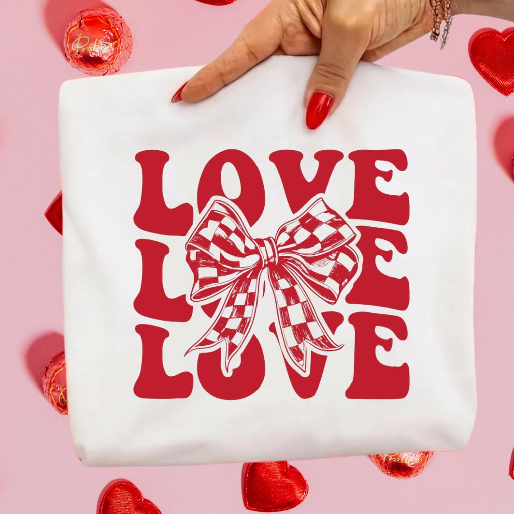 Love Love Love Sweatshirt & Tee – Valentine’s Day Bow Heart Design