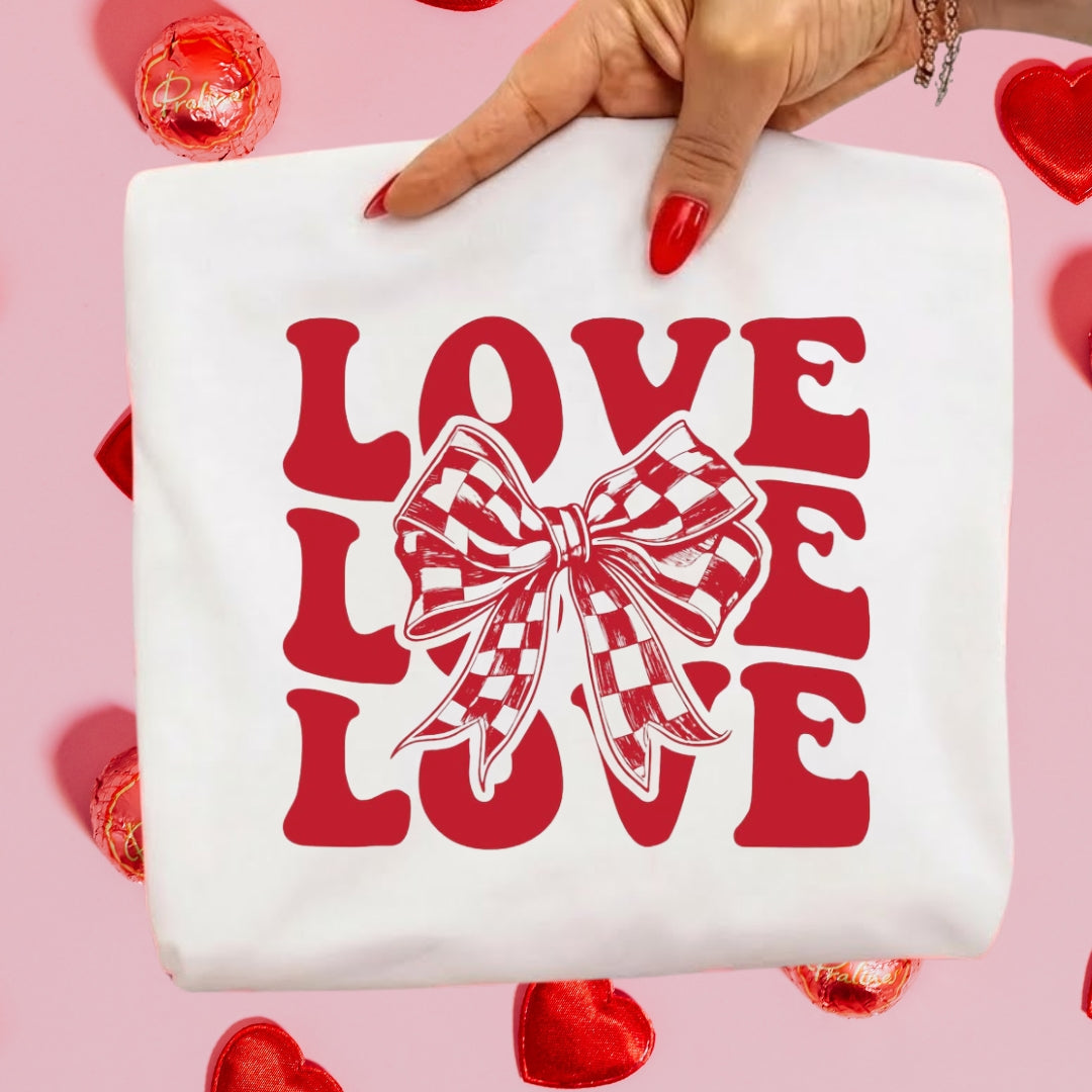 Love Love Love Sweatshirt & Tee – Valentine’s Day Bow Heart Design