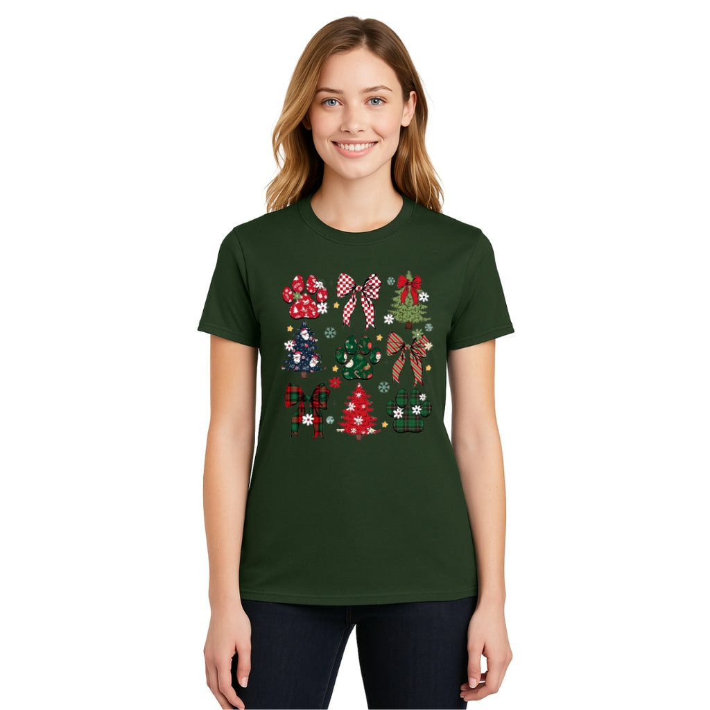 Christmas Tee for Pet Parents : Festive Paw Prints and Christmas Trees