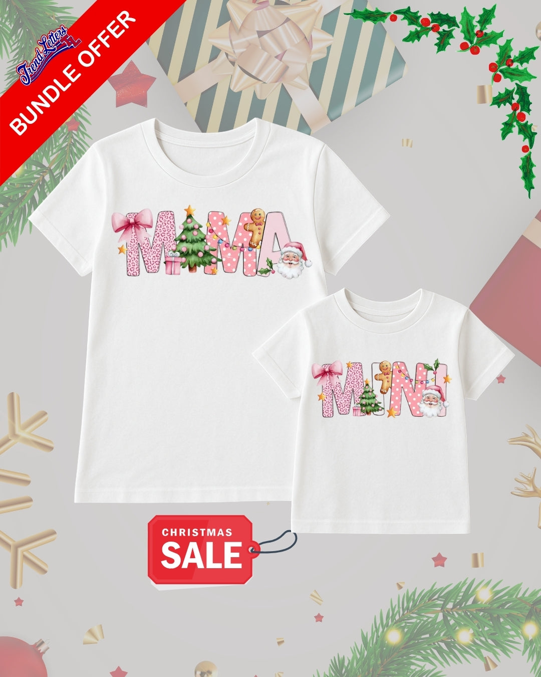 Holiday Shirt - Mama & Mini Christmas Matching Outfit – Pink Holiday Aesthetic Bundle