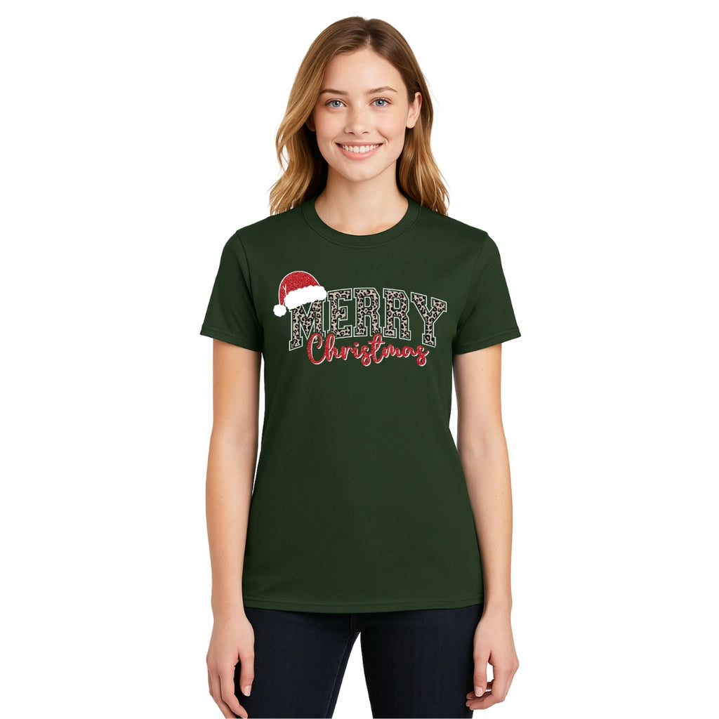 Holiday Shirt - “Merry Christmas” Leopard Santa Design