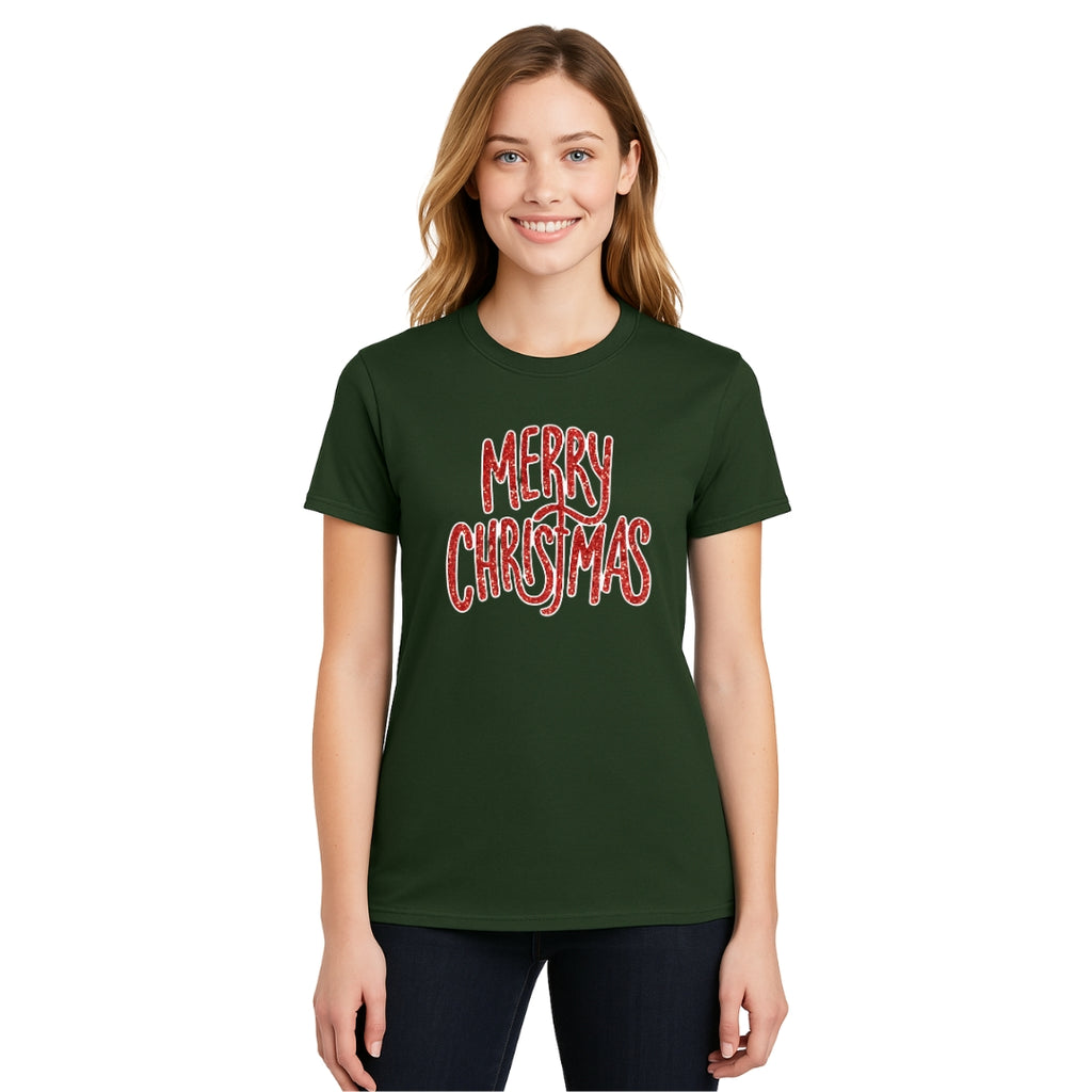 Minimalist Holiday Shirt - “Merry Christmas” Glitter Script Design