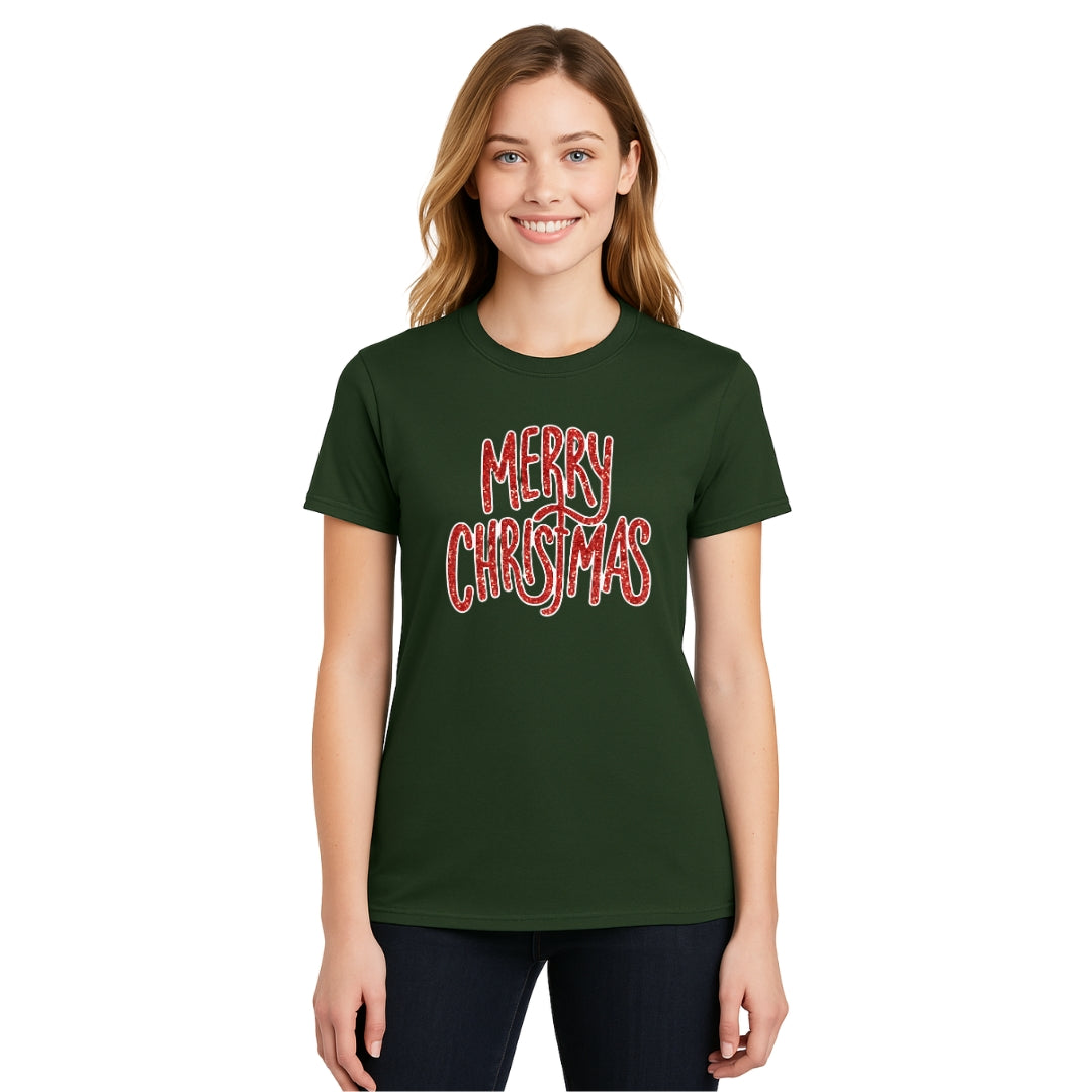 Minimalist Holiday Shirt - “Merry Christmas” Glitter Script Design