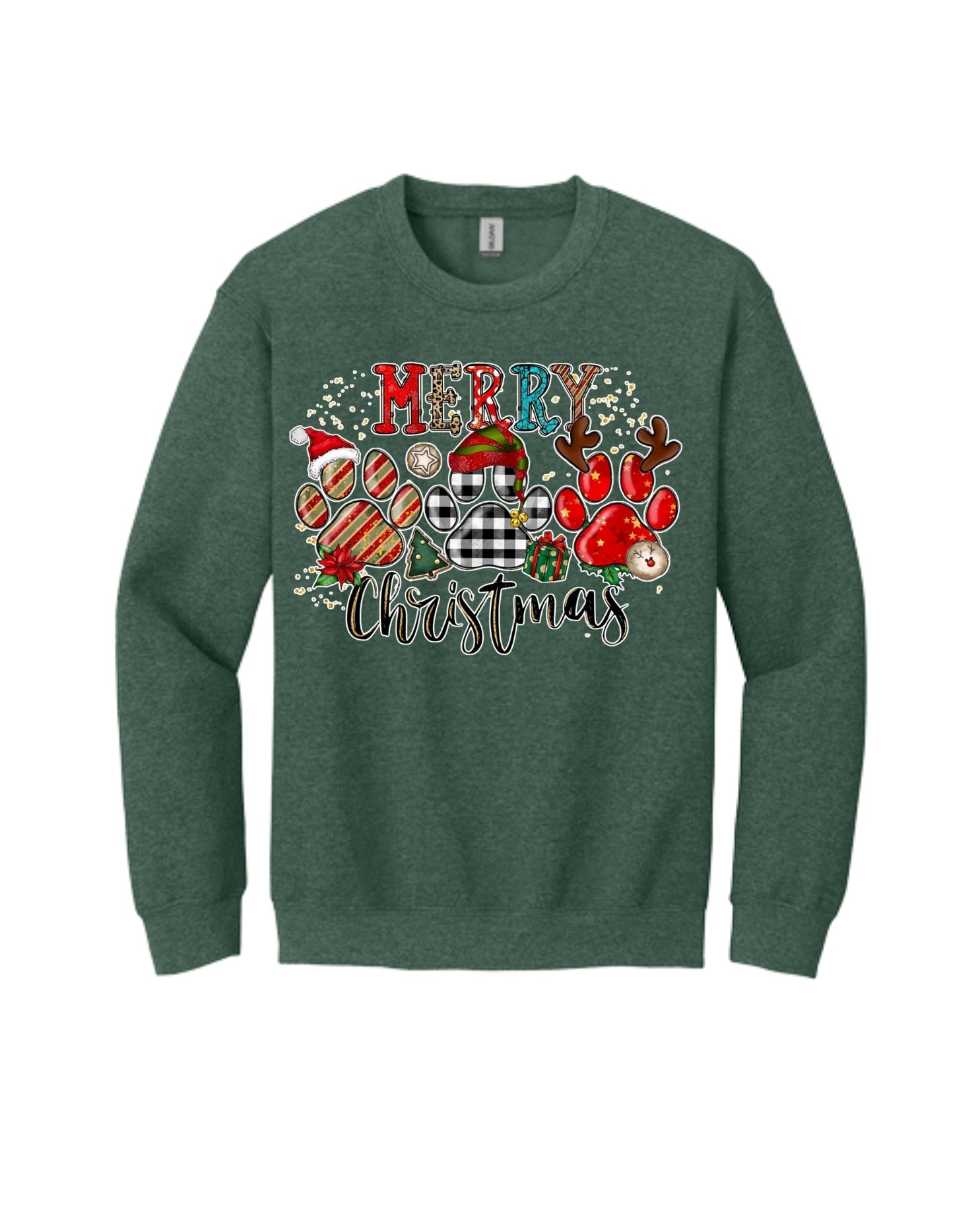 Merry Christmas Paw Print Buffalo Plaid Holiday Apparel – Cute Festive Dog Lover Design
