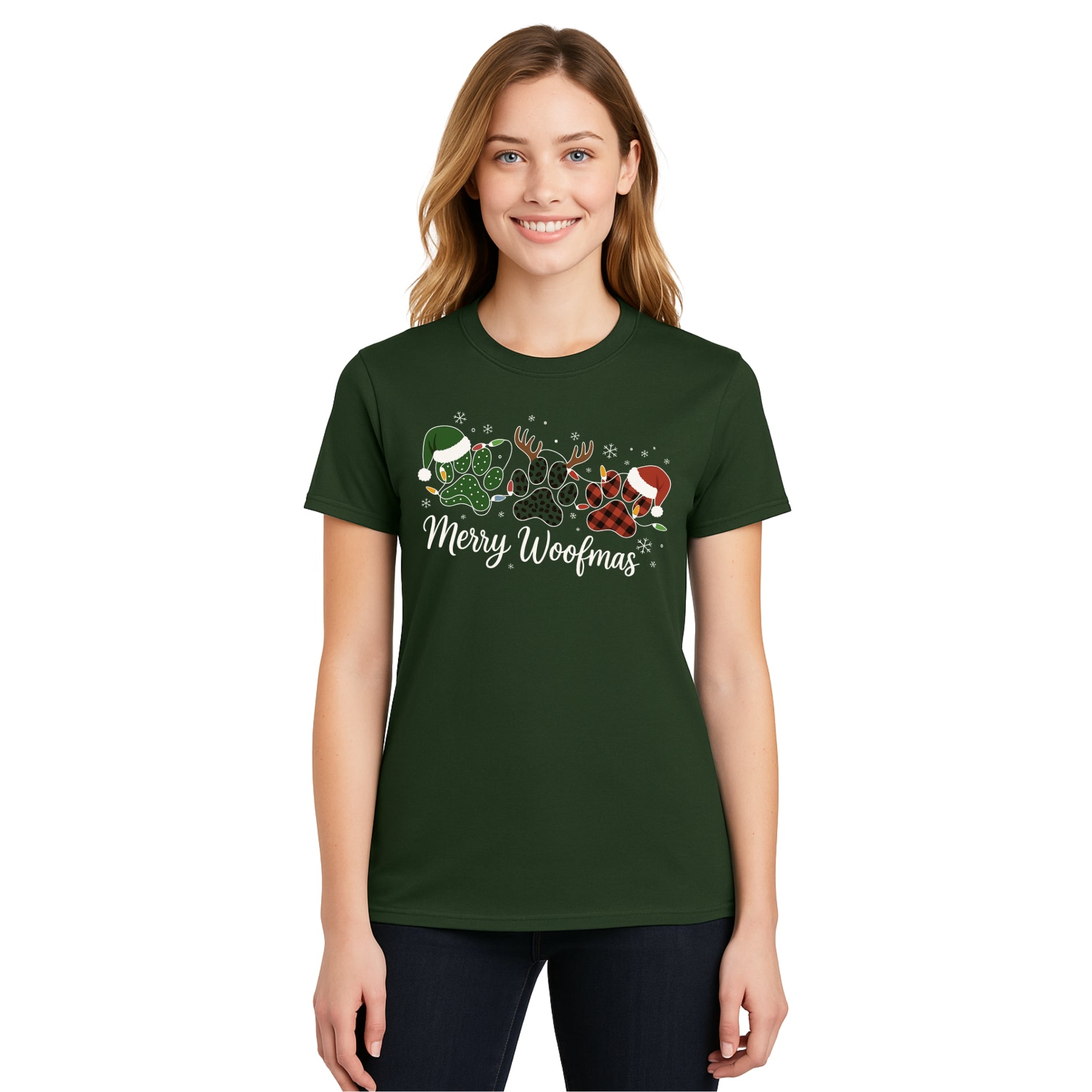 Christmas Tee for Pet Parents : Merry Woofmas Paw Print Apparel – Festive Dog Lover Christmas Gift