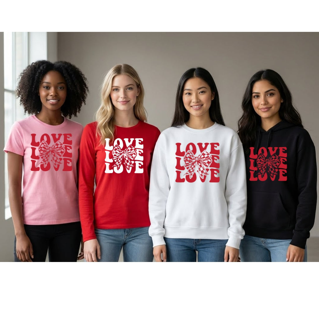 Love Love Love Sweatshirt & Tee – Valentine’s Day Bow Heart Design