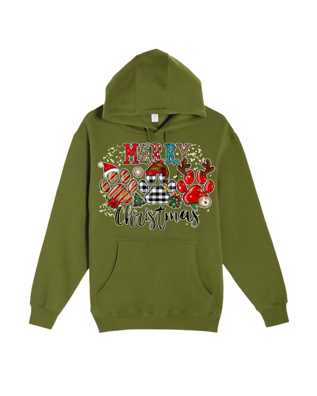 Merry Christmas Paw Print Buffalo Plaid Holiday Apparel – Cute Festive Dog Lover Design