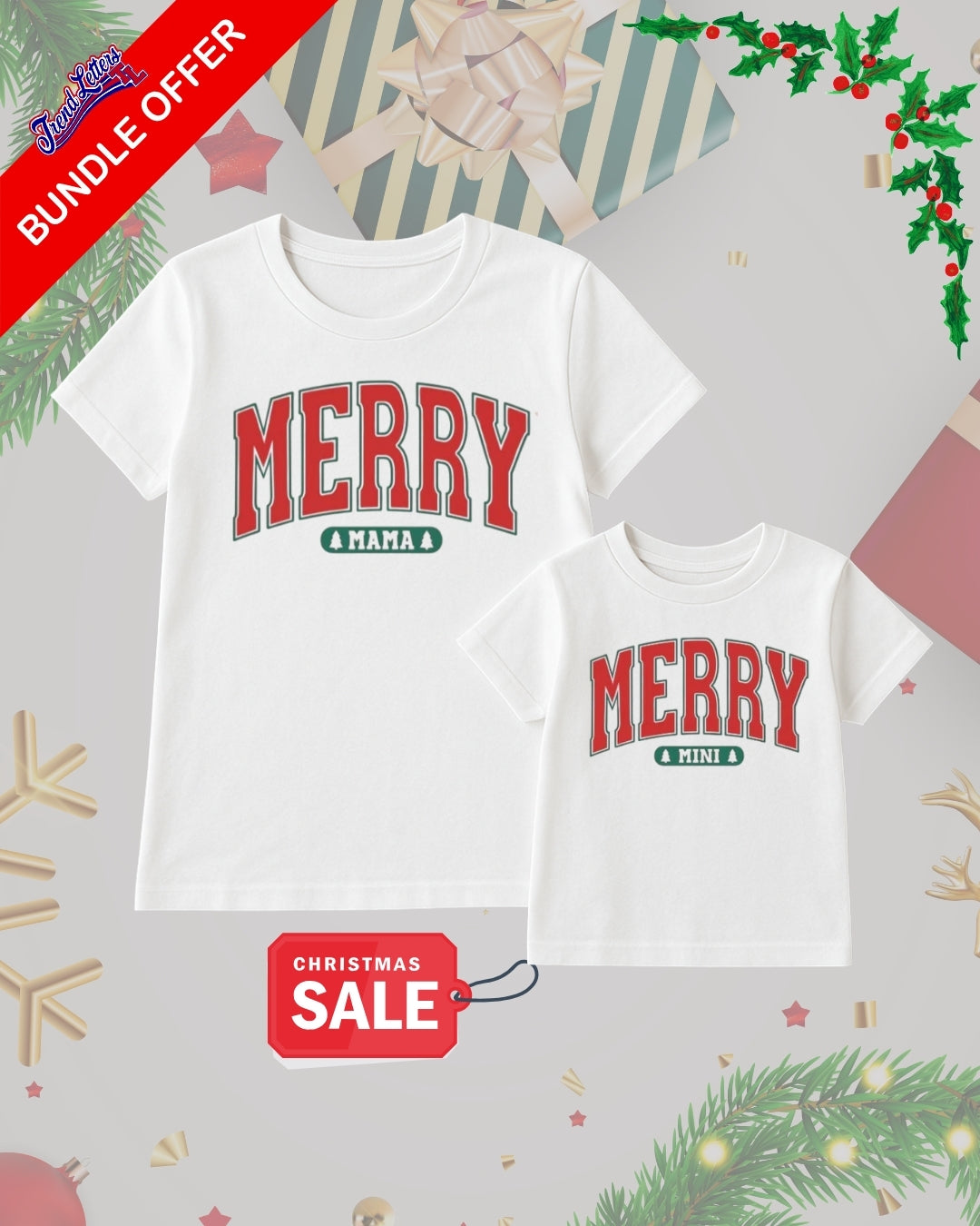 Holiday Shirt - Merry Mama & Merry Mini Matching Christmas Outfit – Classic Holiday Family Bundle