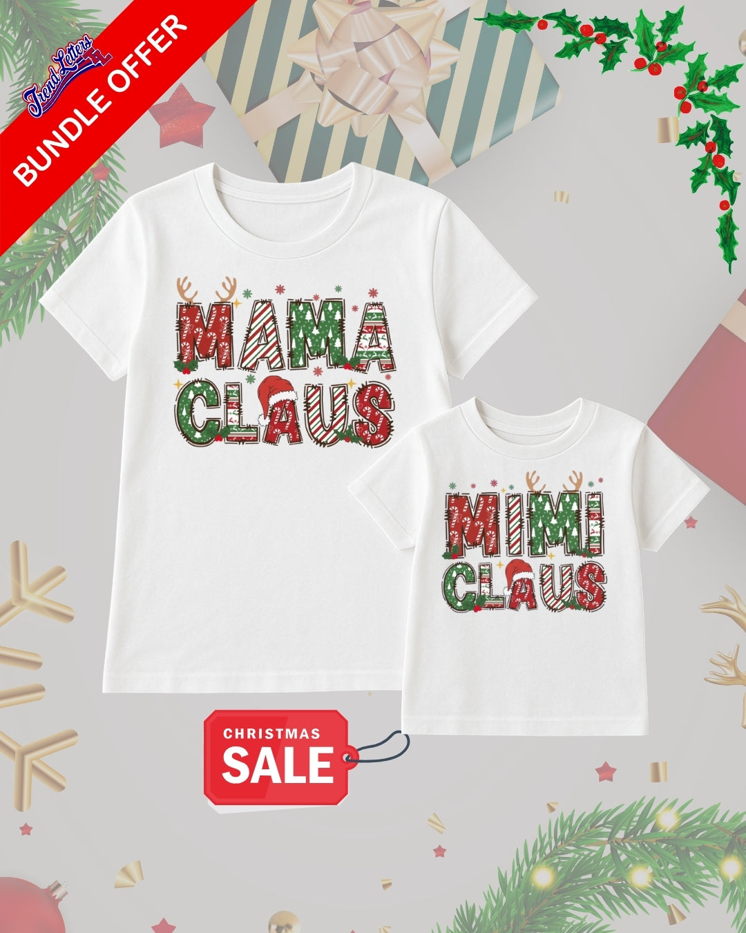 Holiday Shirt - Mama Claus & Mini Claus Matching Christmas Outfit – Festive Holiday Family Bundle