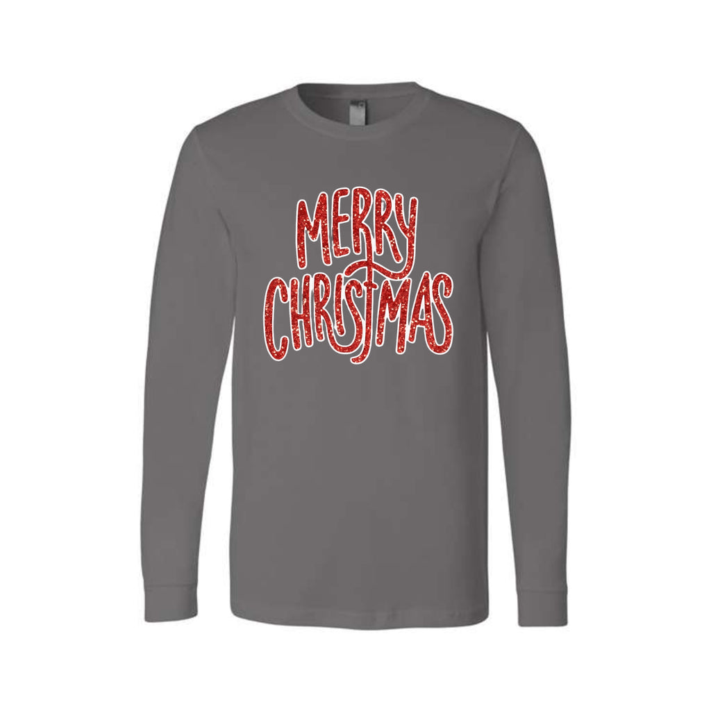 Holiday Long Sleeves- “Merry Christmas” Glitter Script Design