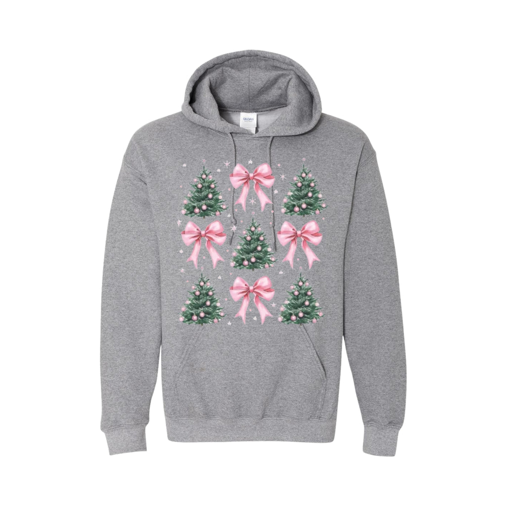 HOLIDAY HOODIE-Pink Bow Christmas Trees Graphic