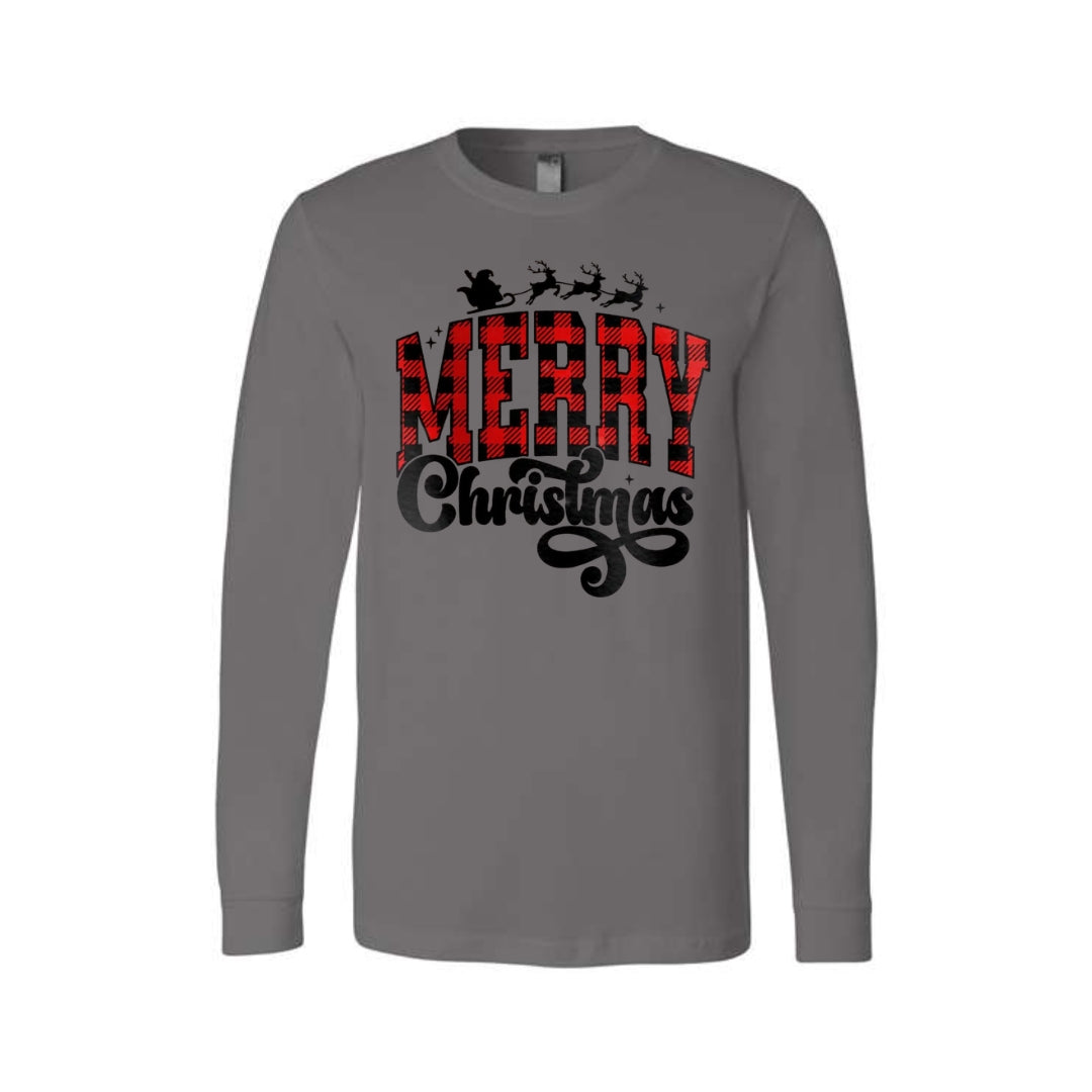 Holiday Long Sleeves- Merry Christmas Buffalo Plaid Graphic