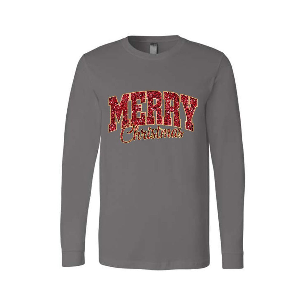 Holiday Long Sleeves- “Merry Christmas” Glitter Varsity Design