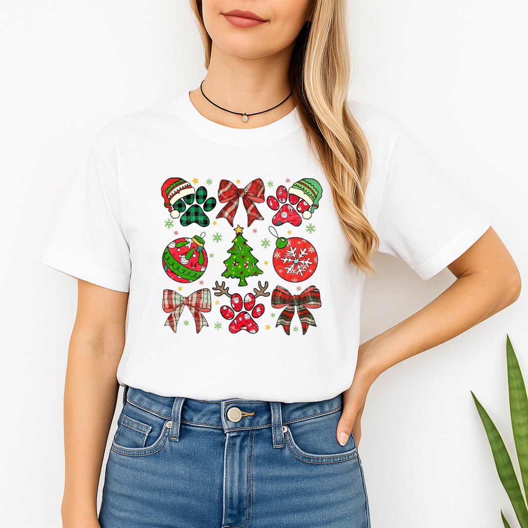 Christmas Tee for Pet Parents : Paw Print Christmas Apparel – Festive Dog Lover Holiday Gift