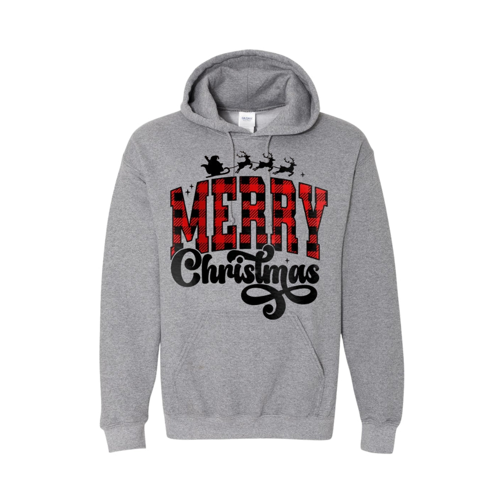 HOLIDAY HOODIE- Merry Christmas Buffalo Plaid Graphic