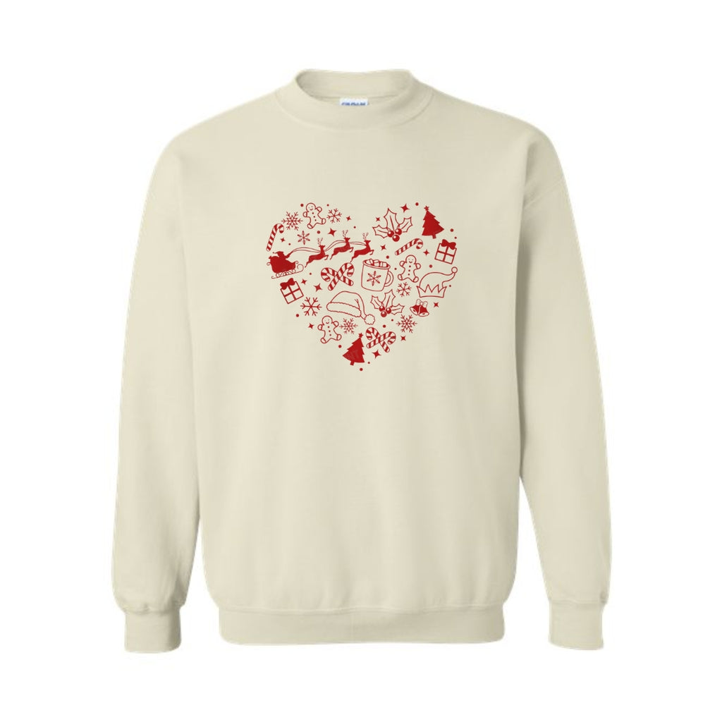 Holiday Crewneck Sweatshirt-Festive Heart Christmas Icons