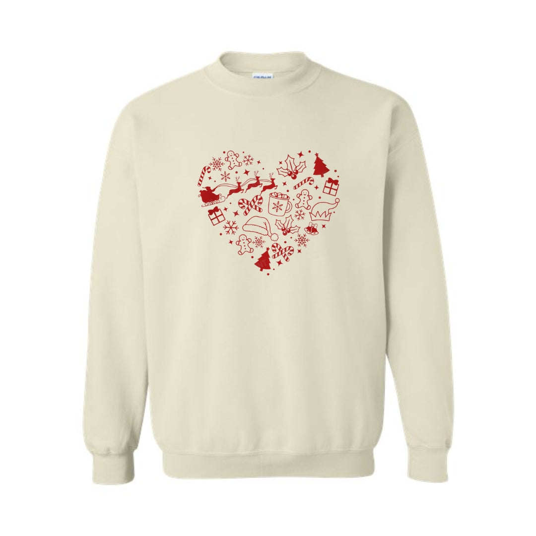 Holiday Crewneck Sweatshirt-Festive Heart Christmas Icons