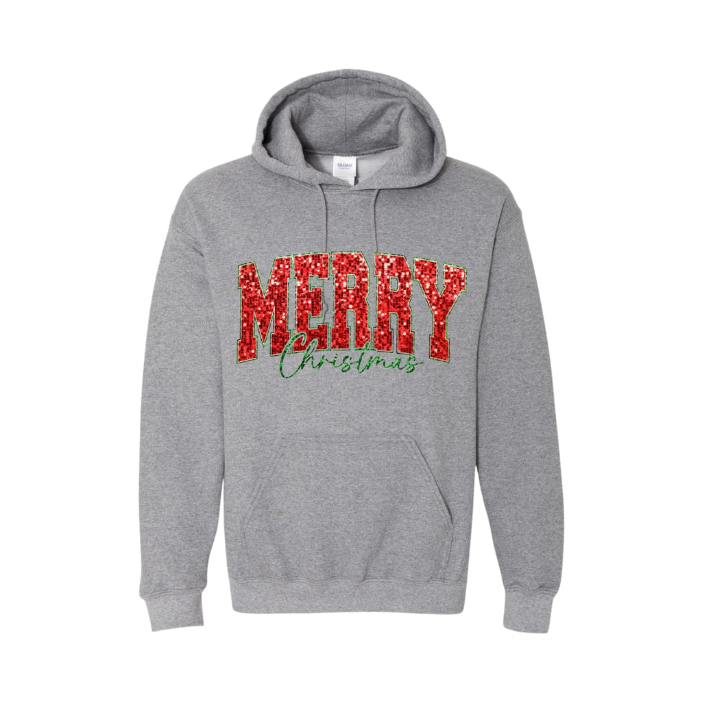 HOLIDAY HOODIE-“Merry Christmas” Glitter Varsity Design