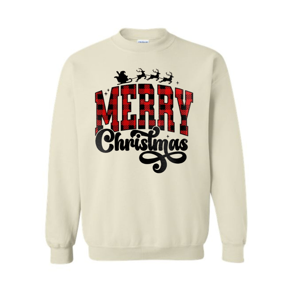 Holiday Crewneck Sweatshirt- Merry Christmas Buffalo Plaid Graphic