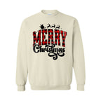 Holiday Crewneck Sweatshirt- Merry Christmas Buffalo Plaid Graphic