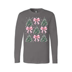 Holiday Long Sleeves-Pink Bow Christmas Trees Graphic