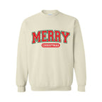 Holiday Crewneck Sweatshirt-Bold “Merry Christmas” Holiday Apparel – Classic Varsity Style Christmas Design