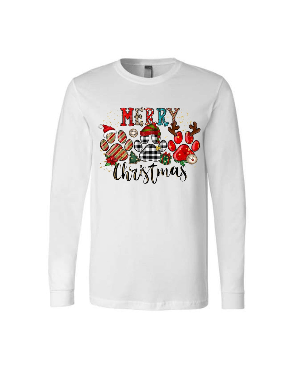 Merry Christmas Paw Print Buffalo Plaid Holiday Apparel – Cute Festive Dog Lover Design