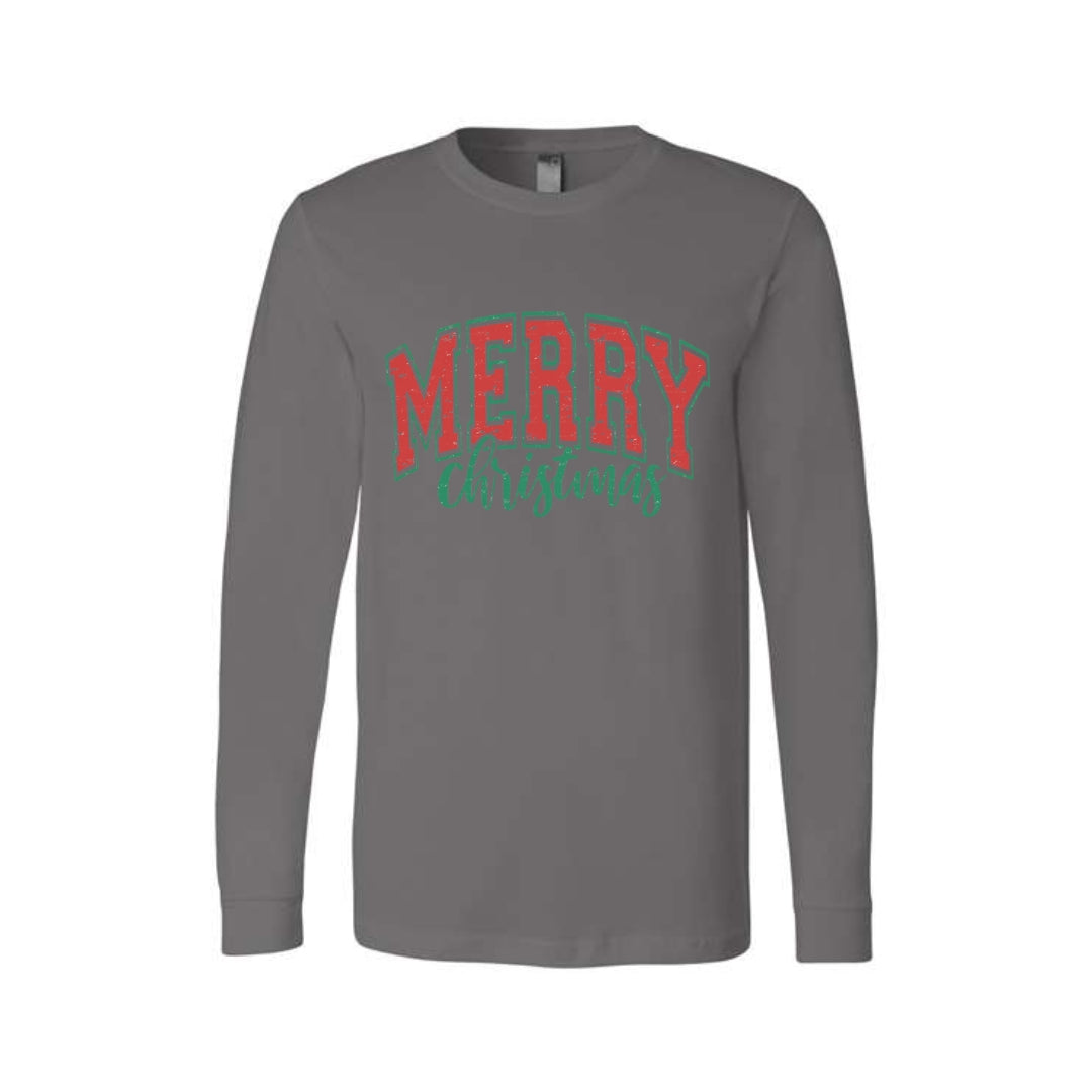 Minimalist Holiday Long Sleeves-Vintage “Merry Christmas” Holiday Apparel – Festive Retro-Inspired Christmas Design