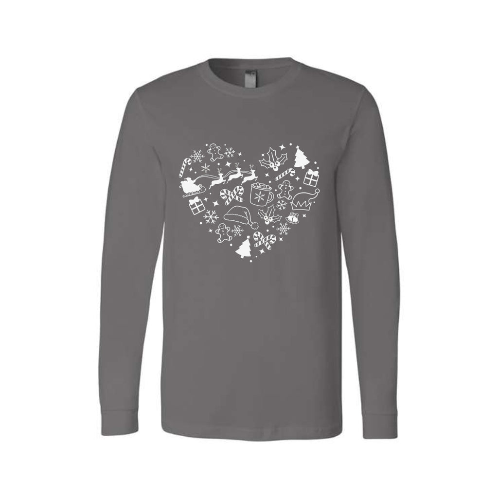 Minimalist Holiday Long Sleeves- Festive Heart Christmas Icons
