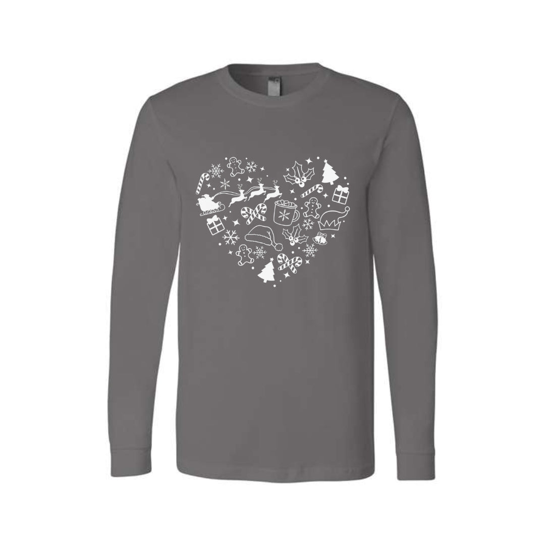 Minimalist Holiday Long Sleeves- Festive Heart Christmas Icons