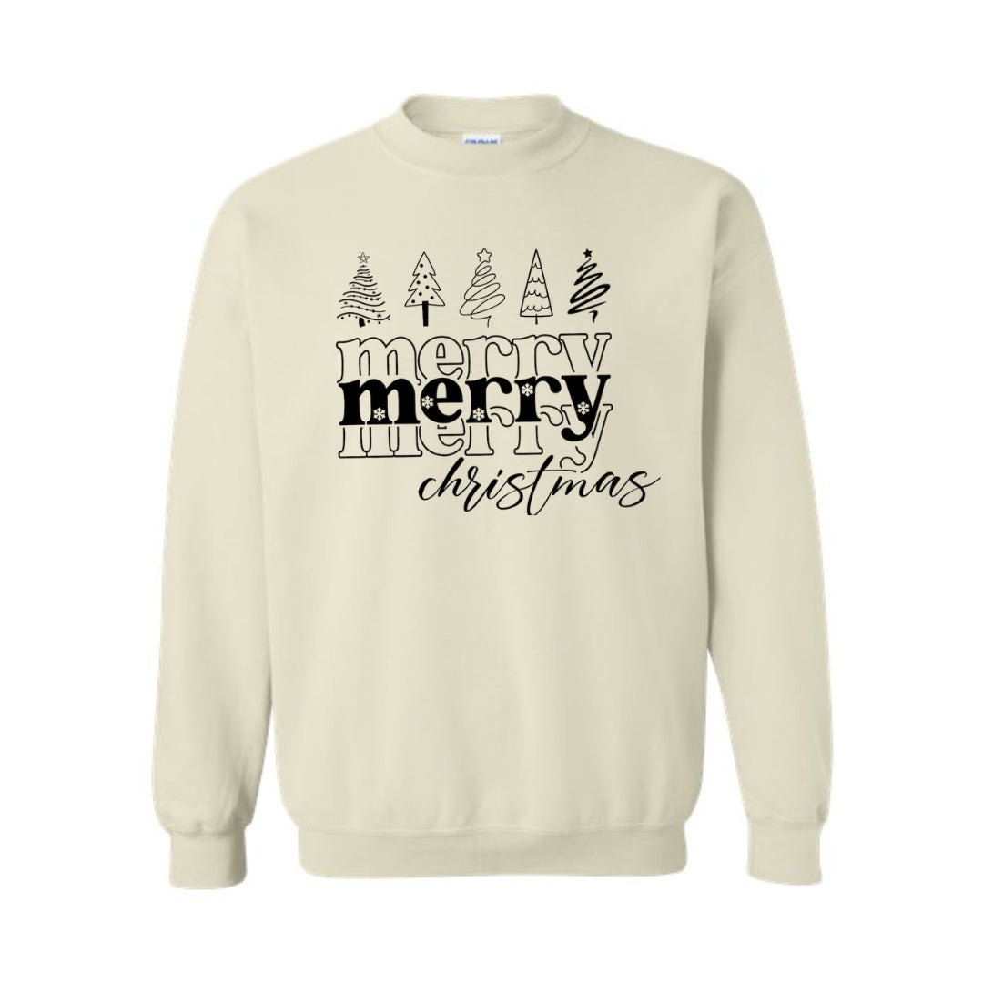 Holiday Crewneck Sweatshirt- Merry Merry Christmas Graphic Tee