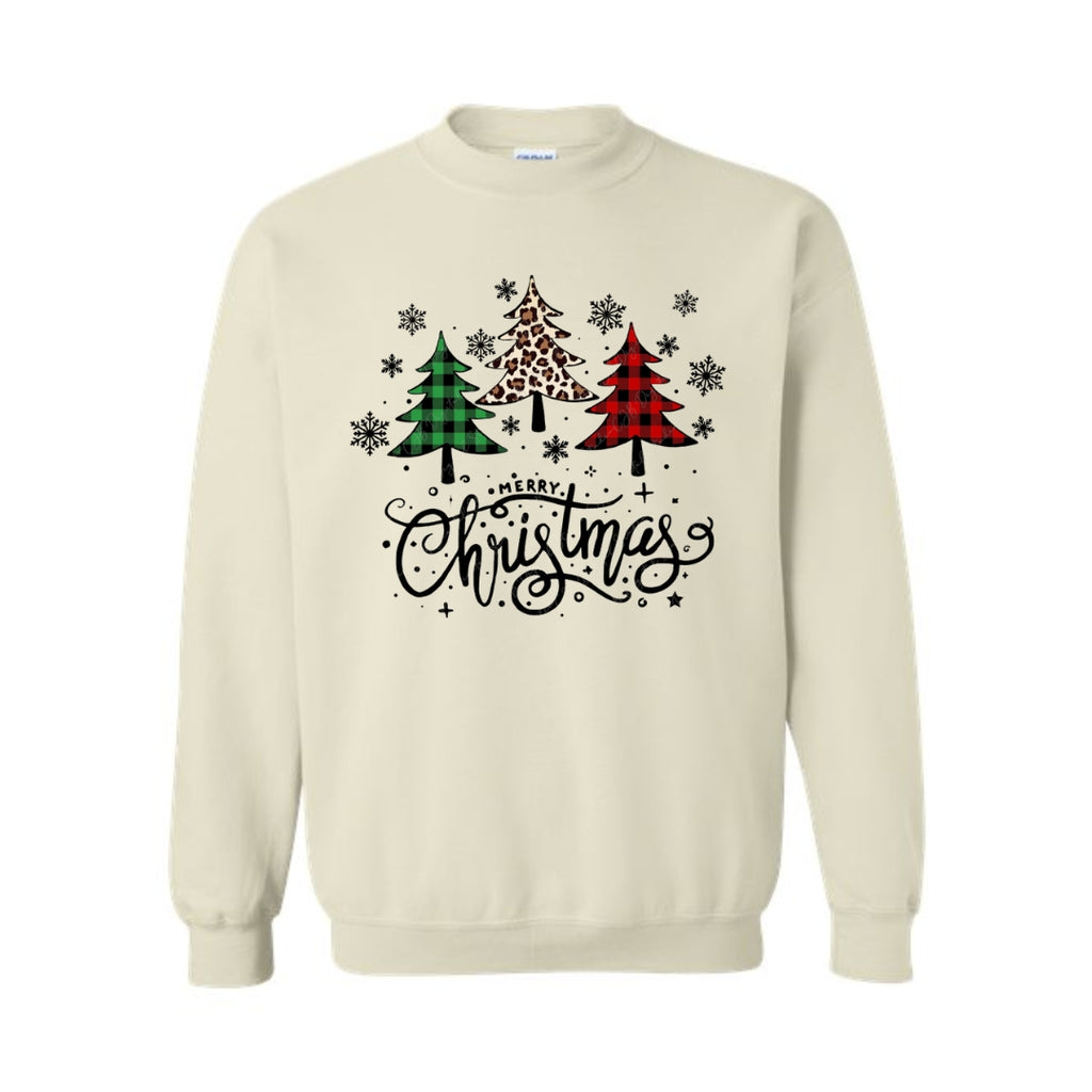 Holiday Crewneck Sweatshirt-Merry Christmas 3 Graphic Trees
