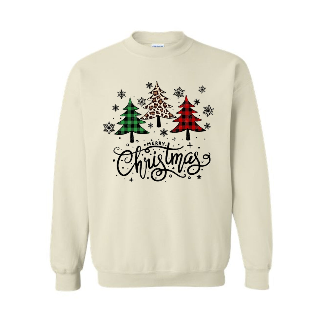 Holiday Crewneck Sweatshirt-Merry Christmas 3 Graphic Trees