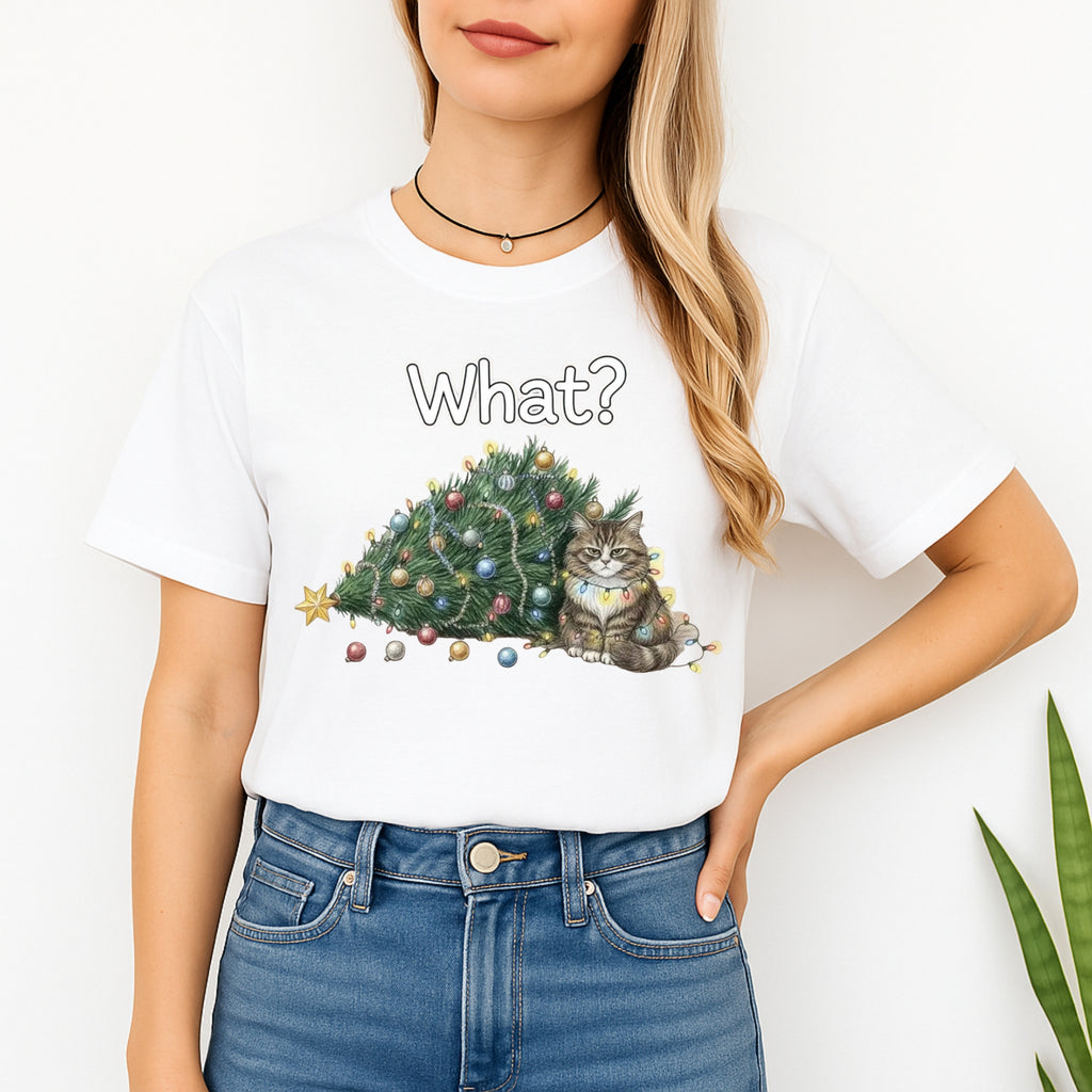 Christmas Tee for Pet Parents : “What?” Holiday Cat Lover Gift