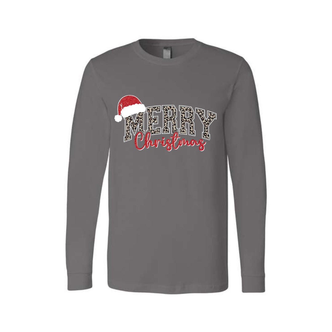 Holiday Long Sleeves-“Merry Christmas” Leopard Santa Design