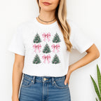 Holiday Shirt -Pink Bow Christmas Trees Graphic