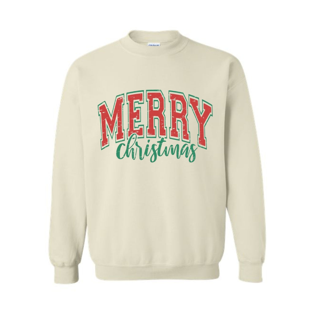 Holiday Crewneck Sweatshirt-“Merry Christmas” Bold Letter Design