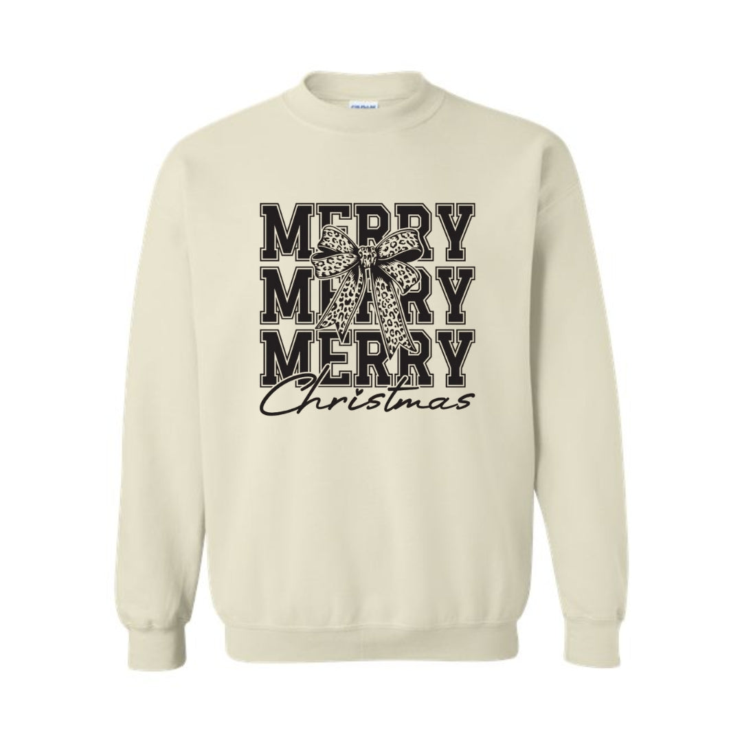 Holiday Crewneck Sweatshirt- Merry Merry Merry Christmas Graphic
